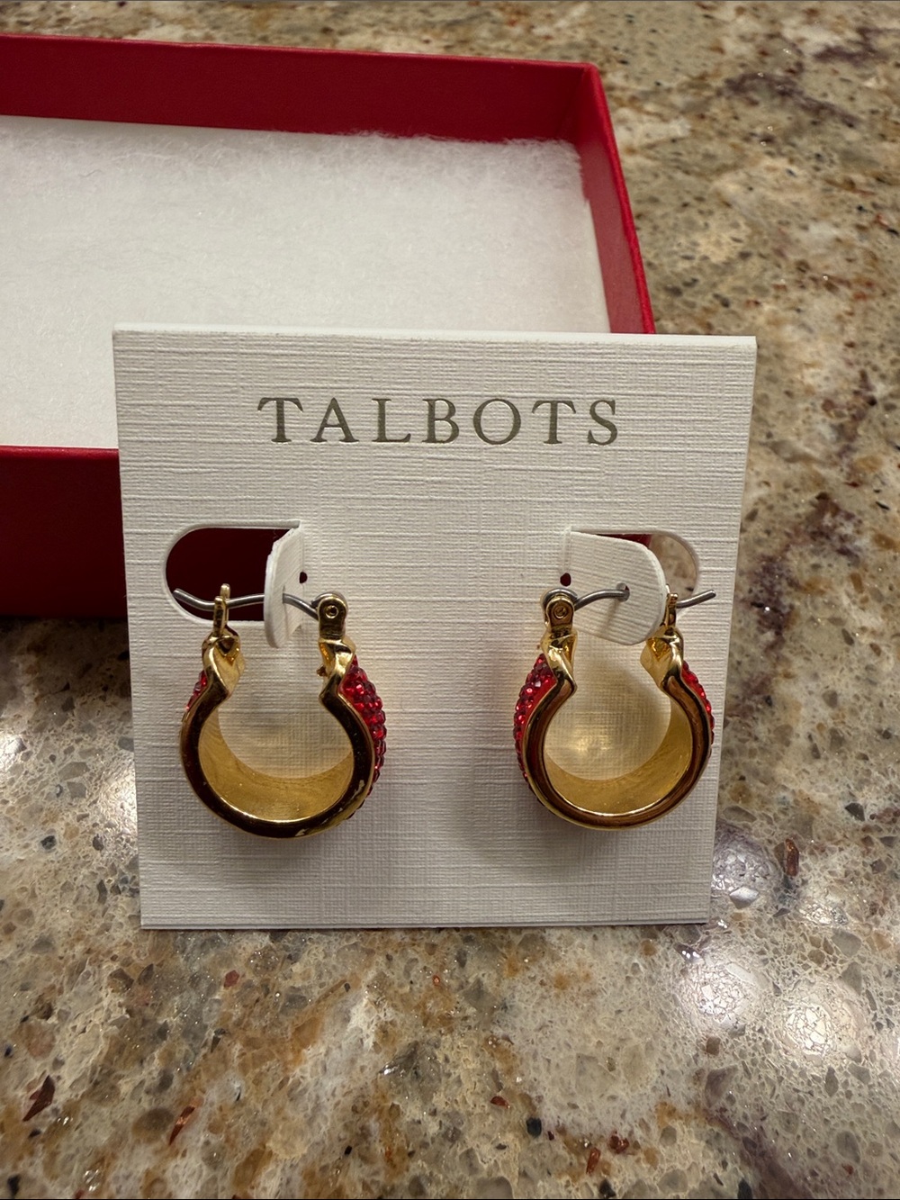 Talbots sparkly red hoops pierced